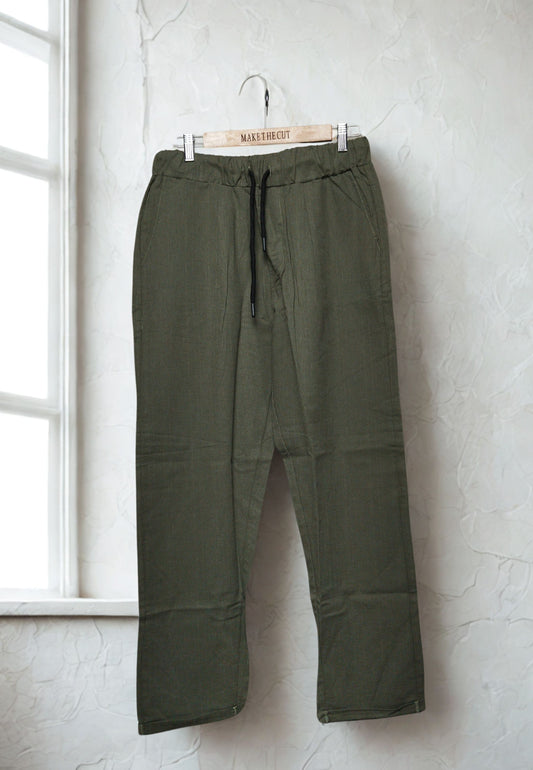 Casual Cotton Linen Trouser- Olive Green