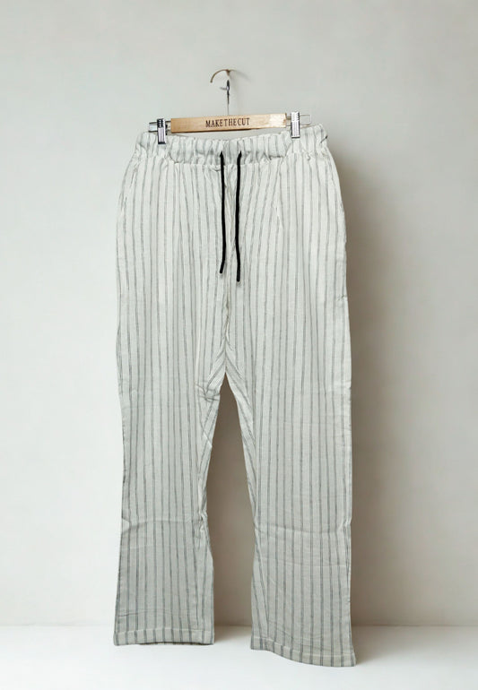 Striped Cotton Linen Trouser- White
