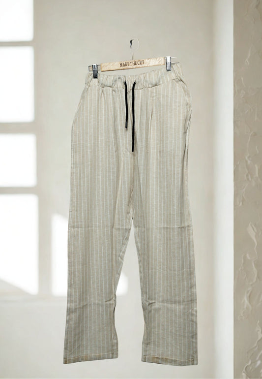 Striped Casual Linen Trouser- Beige